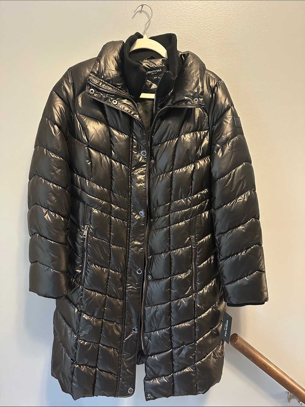 Calvin Klein Shiny Black Quilted Long Puffer Coat